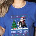Xmas Tree Lighting Santa Riding Boston Terrier Christmas Women's Heather T-Shirt Heather True Royal