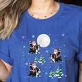 Xmas Tree Santa Riding Boston Terrier Christmas Women's Heather T-Shirt Heather True Royal