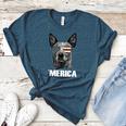 4th July Blue Heeler Dog Merica Patriotic USA Flag Cute Women's Heather T-Shirt Heather Deep Teal