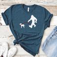 Bigfoot Walking With Bull Terrier Dog Women's Heather T-Shirt Heather Deep Teal