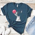Boston Terrier Dog Blowing Chewing Bubble Gum Pink Women's Heather T-Shirt Heather Deep Teal
