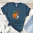 Boston Terrier Pumpkin Jack O Lantern Halloween Women's Heather T-Shirt Heather Deep Teal