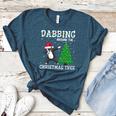 Boston Terrier Santa Hat Dabbing Around The Christmas Tree Women's Heather T-Shirt Heather Deep Teal