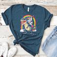 Boston Terrier Unicorn Riding Dinosaur T-Rex Girls Rainbow Women's Heather T-Shirt Heather Deep Teal