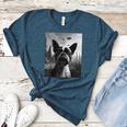 Dog Mom Dad Alien Selfie Boston Terrier UFO For Men Women Women's Heather T-Shirt Heather Deep Teal