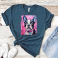 Dog Pink Boston Terrier Women's Heather T-Shirt Heather Deep Teal