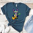 Hawaiian Boston Terrier & Pineapple Ukulele Summer Vacation Women's Heather T-Shirt Heather Deep Teal
