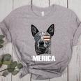 4th July Blue Heeler Dog Merica Patriotic USA Flag Cute Women's Heather T-Shirt Athletic Heather