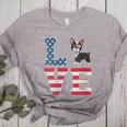 4th Of July Decor Patriotic LOVE Boston Terrier USA Flag Women's Heather T-Shirt Athletic Heather