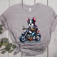 Biker Boston Terrier Dog Riding Motorbike Women's Heather T-Shirt Athletic Heather