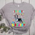 My Birthday Colorful Costume Boston Terrier Party Women's Heather T-Shirt Athletic Heather