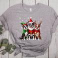 Boston Terrier Christmas Dogs Santa Reindeer Elf Women's Heather T-Shirt Athletic Heather