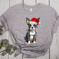 Boston Terrier Christmas Santa Hat Tree Lights Pajama Women's Heather T-Shirt Athletic Heather