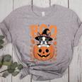 Boston Terrier Costume On Pumpkin Halloween Boston Terrier Women's Heather T-Shirt Athletic Heather
