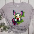 Boston Terrier In Day Of The Dead Sugar Skull Dog Women's Heather T-Shirt Athletic Heather