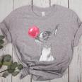 Boston Terrier Dog Blowing Chewing Bubble Gum Pink Women's Heather T-Shirt Athletic Heather