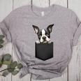 Boston Terrier Dog Puppy Dog In Pocket Cute Pet Lover Women's Heather T-Shirt Athletic Heather