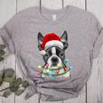Boston Terrier Dog Santa Christmas Tree Lights Xmas Women's Heather T-Shirt Athletic Heather