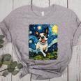 Boston Terrier Dog Starry Night Painting Women's Heather T-Shirt Athletic Heather