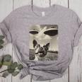 Boston Terrier Dog UFO Alien Extraterrestrial Selfie Women's Heather T-Shirt Athletic Heather