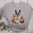 Boston Terrier Ghost Boo Halloween Costume Spooky Season Women's Heather T-Shirt Athletic Heather