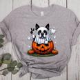 Boston Terrier Ghost Boo Halloween Kids Women's Heather T-Shirt Athletic Heather