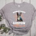Boston Terrier Groovy World's Best Boston Mom Women's Heather T-Shirt Athletic Heather