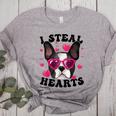 Boston Terrier Heart Glasses Girls Bostie Valentines Day Women's Heather T-Shirt Athletic Heather