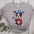 Boston Terrier Puppy Dog Holds His American Flag 4th Of July Women's Heather T-Shirt Athletic Heather