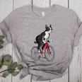 Boston Terrier Riding Bicycle Cute Bostie Biker Raglan Baseball Tee Women's Heather T-Shirt Athletic Heather