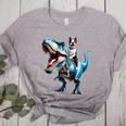 Boston Terrier Riding T-Rex Dinosaur Dog Lover Women's Heather T-Shirt Athletic Heather