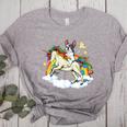 Boston Terrier Riding Unicorn Boys Girls Kids Rainbow Women's Heather T-Shirt Athletic Heather