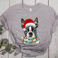 Boston Terrier Santa Christmas Tree Lights Xmas Boys Men Dog Women's Heather T-Shirt Athletic Heather