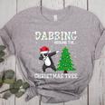 Boston Terrier Santa Hat Dabbing Around The Christmas Tree Women's Heather T-Shirt Athletic Heather