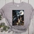 Boston Terrier Selfie Full Moon Flying Witch Halloween Dog Women's Heather T-Shirt Athletic Heather