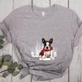 Boston Terrier In The Snow Merry Christmas Winter Women's Heather T-Shirt Athletic Heather