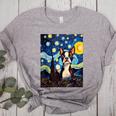 Boston Terrier Starry Night Van Gogh Art Women's Heather T-Shirt Athletic Heather