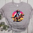 Boston Terrier Wearing A Cowboy Hat On T-Rex Women's Heather T-Shirt Athletic Heather