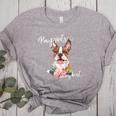 Brown Boston Terrier With Flowers And Feathers Women's Heather T-Shirt Athletic Heather