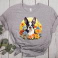 Cute Boston Terrier Spring Flower Garden Colorful Puppy Dog Women's Heather T-Shirt Athletic Heather