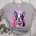 Dog Pink Boston Terrier Women's Heather T-Shirt Athletic Heather