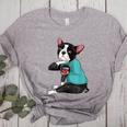 Father's Day Gift Dog Dad Boston Terrier i Love Dad Tattoo Women's Heather T-Shirt Athletic Heather