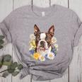 Floral Boston Terrier Women's Heather T-Shirt Athletic Heather
