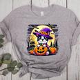 Halloween Boston Terrier Dog Breed With Jack O' Lantern Art Women's Heather T-Shirt Athletic Heather