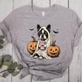 Halloween Boston Terrier Ghost Women's Heather T-Shirt Athletic Heather