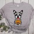 Halloween Dog Boston Terrier Mummy Costume Men Women Kids Women's Heather T-Shirt Athletic Heather