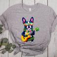 Hawaiian Boston Terrier & Pineapple Ukulele Summer Vacation Women's Heather T-Shirt Athletic Heather