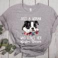 Just a Woman Who Loves Her Boston Terrier Cute Dog Mom Women's Heather T-Shirt Athletic Heather