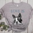 Love Is Boston Terrier Bostie Women's Heather T-Shirt Athletic Heather