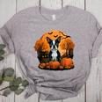Pumpkin Boston Terrier Costume On Boston Terrier Halloween Women's Heather T-Shirt Athletic Heather